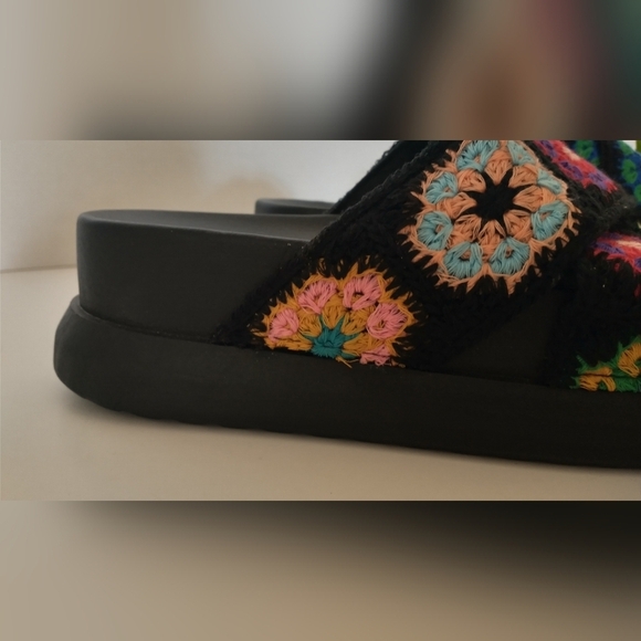 Y2K 90's Chunky Platform Floral Crochet Retro Vintage Sandals. Size 6 - Picture 7 of 10